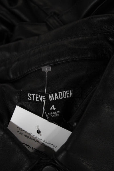 Steve Madden Womens Faux Leather Shirt Dress Black Button Short Size 4