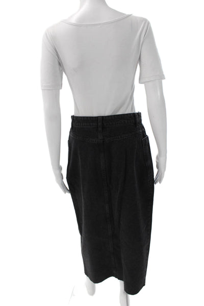 Zara Women Black Denim Straight Pencil Skirt Long Button Size S