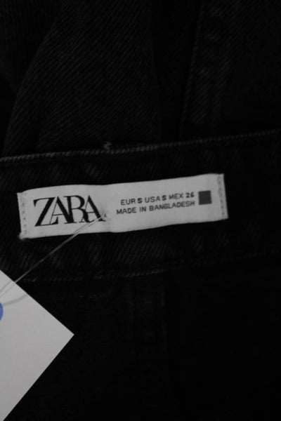 Zara Women Black Denim Straight Pencil Skirt Long Button Size S