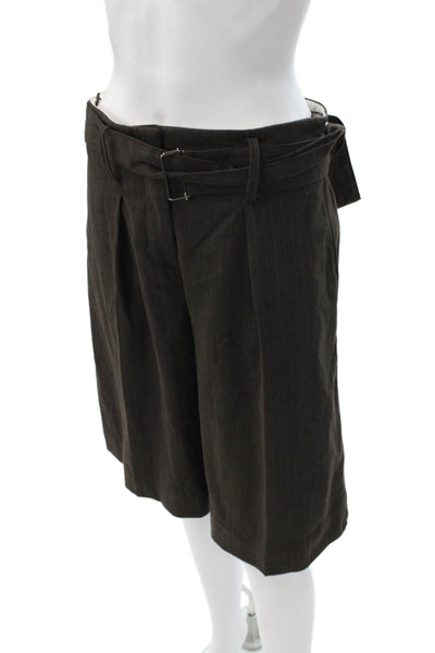 Zara Women Brown Pinstripe Polyester Blend Culotte Buckle Size S