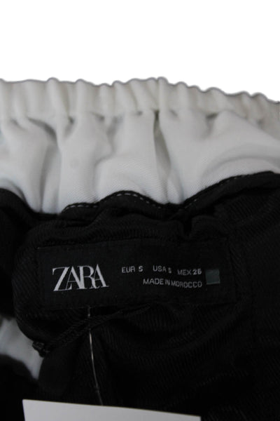 Zara Womens Black Jogger Pants Drawstring 94% Polyester 6% Elastane Size S