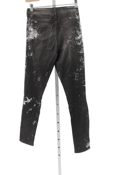 Mother Womens Skinny Jeans Black Paint Splatter Midrise Cotton Blend Size 27