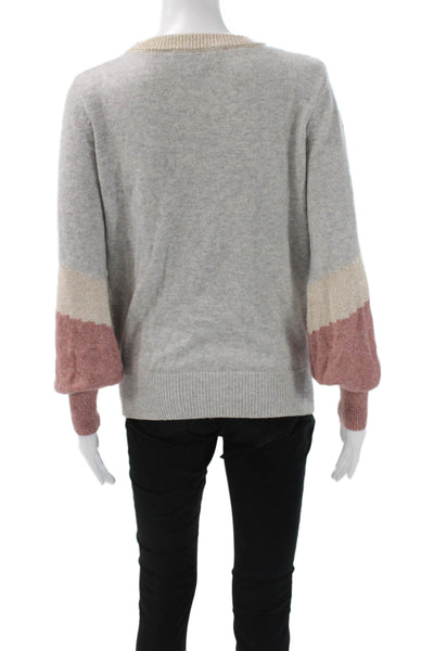 Cupcakes And Cashmere Women Pullover Gray Cotton Crew Neck Long Sleeve Size S