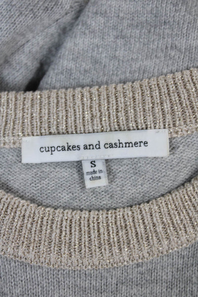 Cupcakes And Cashmere Women Pullover Gray Cotton Crew Neck Long Sleeve Size S