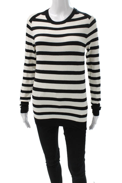 Zara Knit Women Tunic Sweater Black Striped Crew Neck Long Sleeve Size M