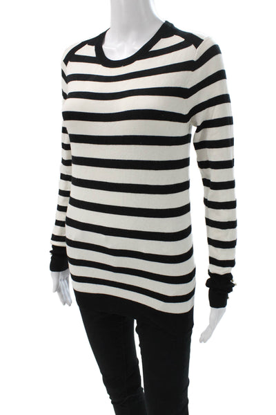 Zara Knit Women Tunic Sweater Black Striped Crew Neck Long Sleeve Size M