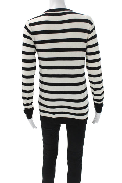 Zara Knit Women Tunic Sweater Black Striped Crew Neck Long Sleeve Size M
