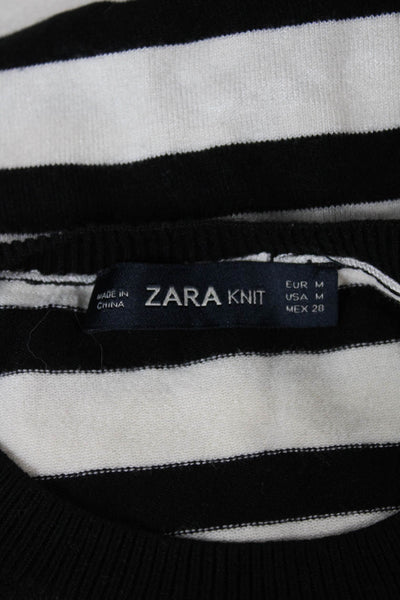 Zara Knit Women Tunic Sweater Black Striped Crew Neck Long Sleeve Size M
