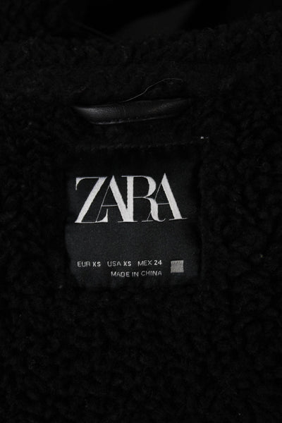 Zara Womens Biker Jacket Black Polyester Buckle Long Sleeve Size XS