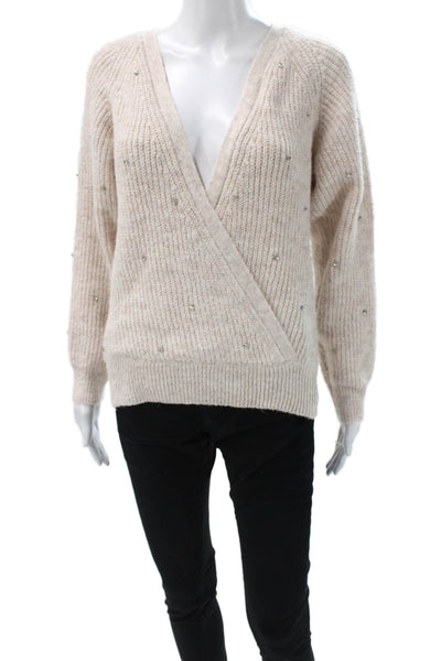 ASTR Womens Wrap V-Neck Long Sleeve Sweater Beige Size XS