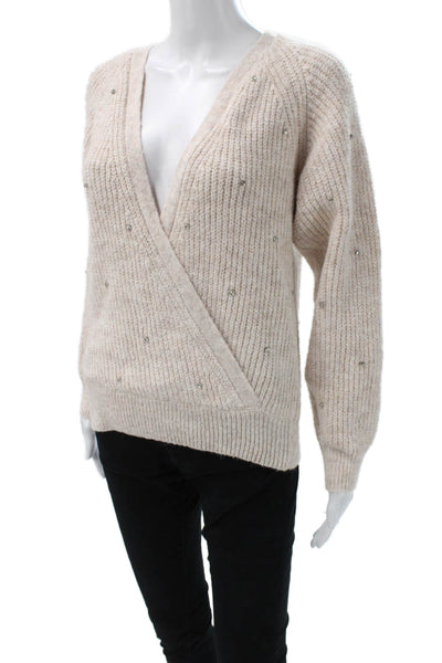 ASTR Womens Wrap V-Neck Long Sleeve Sweater Beige Size XS