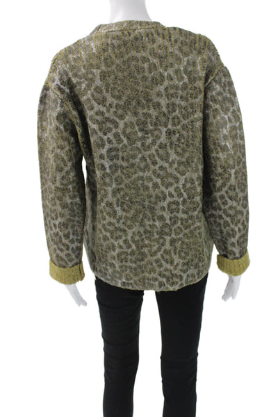 Zara Women Cardigan V-Neck Green Animal Print Acrylic Blend Size S