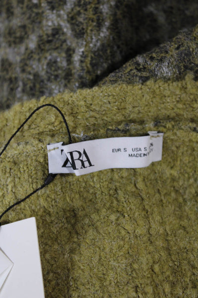 Zara Women Cardigan V-Neck Green Animal Print Acrylic Blend Size S