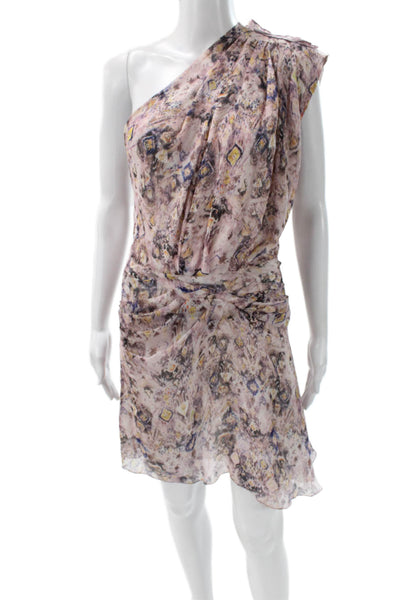 IRO Womens Silk One Shoulder Geometric Mini Dress Multicolor Sleeveless Size 38
