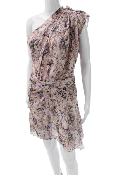IRO Womens Silk One Shoulder Geometric Mini Dress Multicolor Sleeveless Size 38