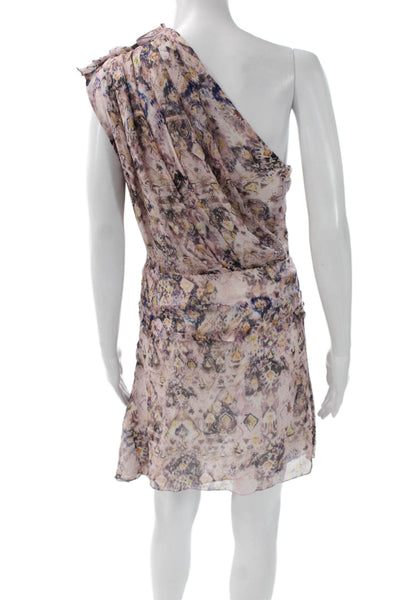 IRO Womens Silk One Shoulder Geometric Mini Dress Multicolor Sleeveless Size 38