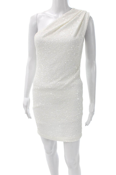 Generation Love Women Bodycon One-Shoulder White Knee-Length Dress Size S