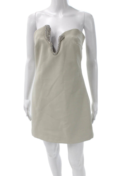 Zara Women Sleeveless V-Neck Mini Dress Beige Zip Polyester Size M