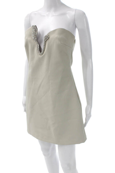 Zara Women Sleeveless V-Neck Mini Dress Beige Zip Polyester Size M