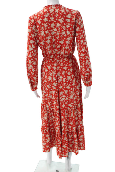 Zara Women Fit & Flare Red Floral V-Neck Long Sleeve Maxi Dress Size XS