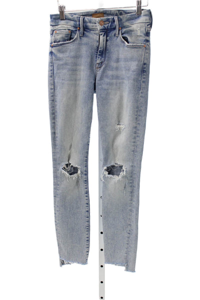 Mother Womens Skinny Jeans Blue Cotton Blend Mid Rise Button Size 25