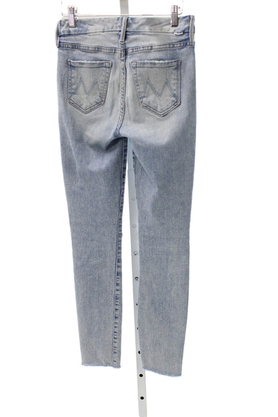 Mother Womens Skinny Jeans Blue Cotton Blend Mid Rise Button Size 25