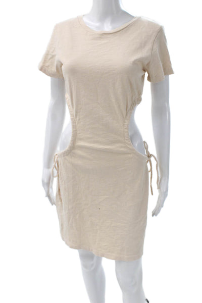 LNA Women Tshirt Dress Beige Cotton Short Sleeve Round Neck Knee Length Size XS