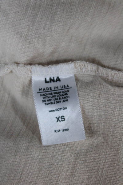 LNA Women Tshirt Dress Beige Cotton Short Sleeve Round Neck Knee Length Size XS