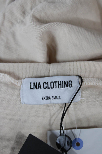 LNA Women Tshirt Dress Beige Cotton Short Sleeve Round Neck Knee Length Size XS