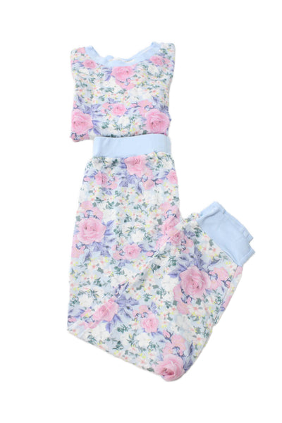 Stripe & Stare Girls Floral Crew Neck Long Sleeve Pajama Set Blue Size 3-4Y