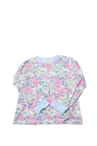 Stripe & Stare Girls Floral Crew Neck Long Sleeve Pajama Set Blue Size 3-4Y