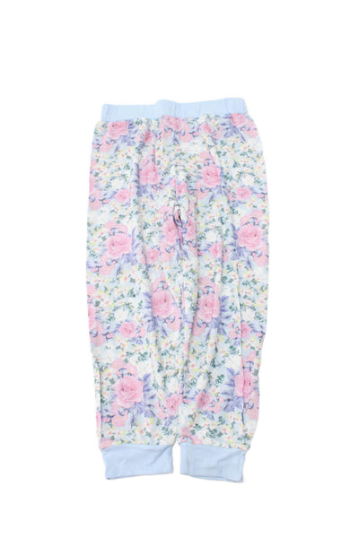 Stripe & Stare Girls Floral Crew Neck Long Sleeve Pajama Set Blue Size 3-4Y