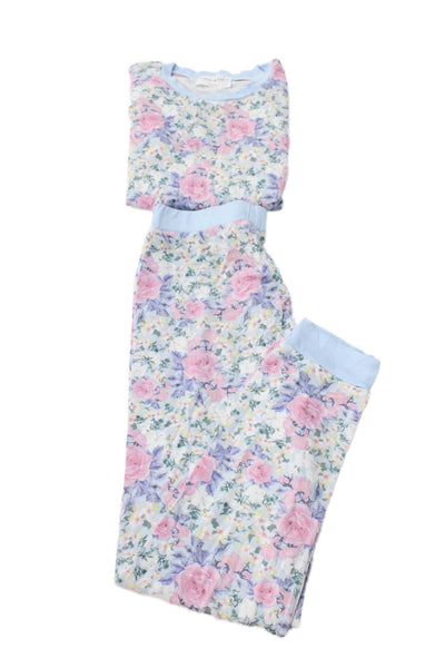 Stripe & Stare Girls Floral Crew Neck Long Sleeve Pajama Set Blue Size 7-8Y