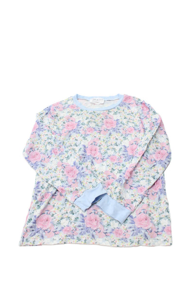 Stripe & Stare Girls Floral Crew Neck Long Sleeve Pajama Set Blue Size 7-8Y