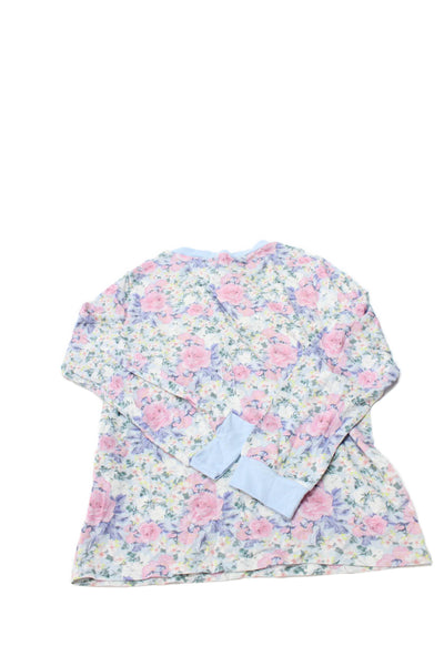 Stripe & Stare Girls Floral Crew Neck Long Sleeve Pajama Set Blue Size 7-8Y