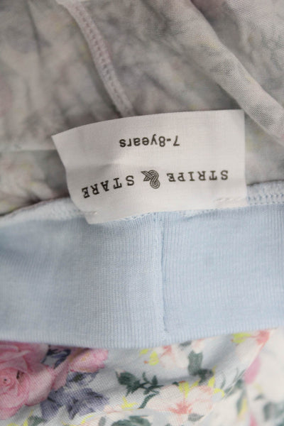 Stripe & Stare Girls Floral Crew Neck Long Sleeve Pajama Set Blue Size 7-8Y