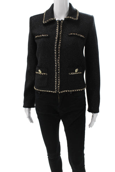 Generation Love Womens Basic Tweed Jacket Black Zip Long Sleeve Size XS