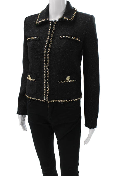 Generation Love Womens Basic Tweed Jacket Black Zip Long Sleeve Size XS