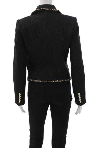 Generation Love Womens Basic Tweed Jacket Black Zip Long Sleeve Size XS