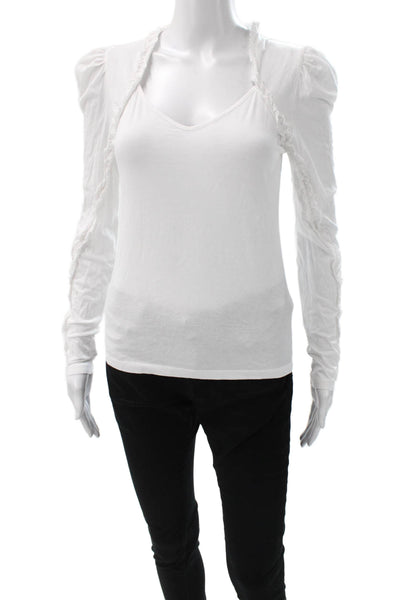 Generation Love Women White Jersey V-Neck Long Sleeve Tee Size XS