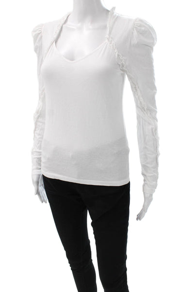 Generation Love Women White Jersey V-Neck Long Sleeve Tee Size XS