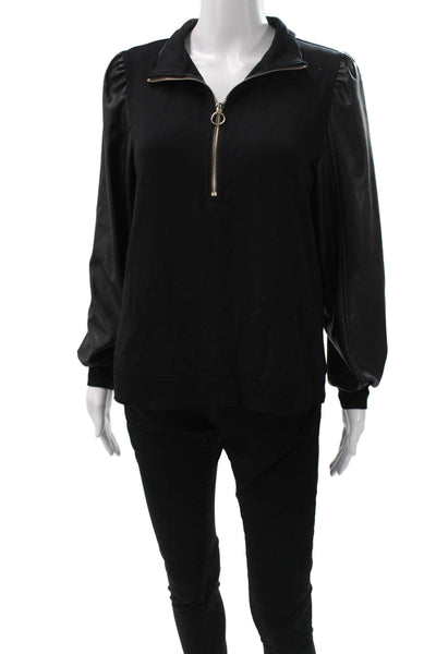Generation Love Women Faux Leather Collared Zip Pullover Black Size XS