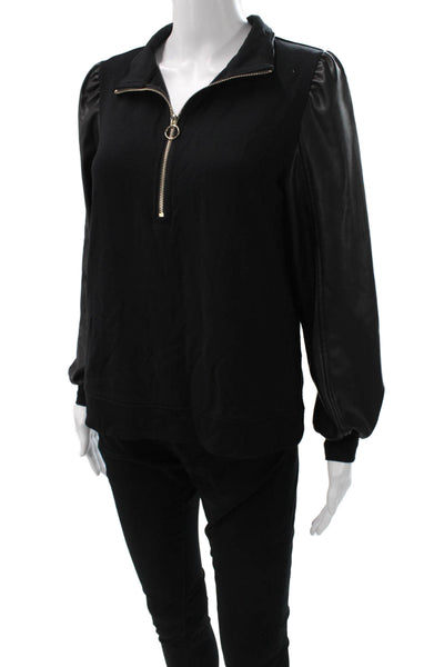 Generation Love Women Faux Leather Collared Zip Pullover Black Size XS
