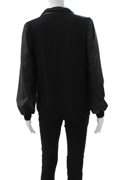 Generation Love Women Faux Leather Collared Zip Pullover Black Size XS