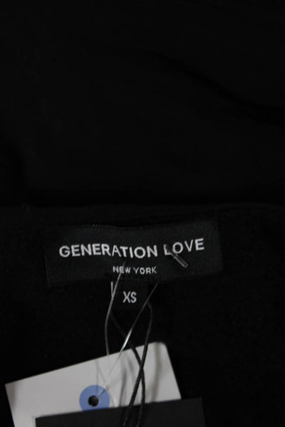 Generation Love Women Faux Leather Collared Zip Pullover Black Size XS