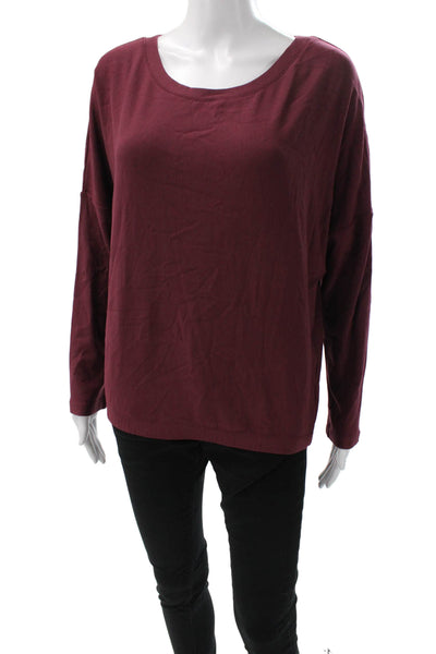 Eberjey Womens Basic Scoop Neck Long Sleeve Red Cotton Blend T-Shirt Size S