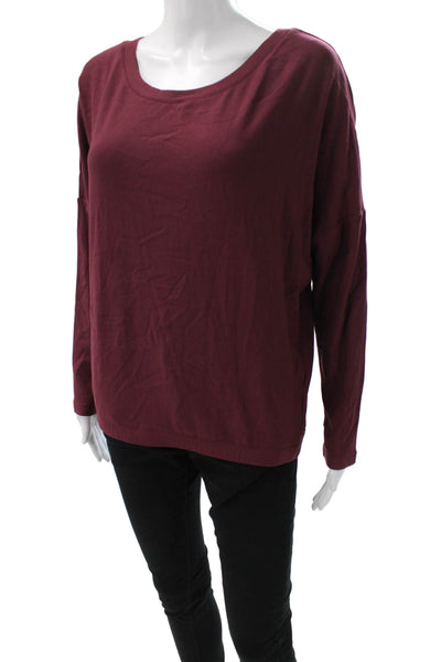 Eberjey Womens Basic Scoop Neck Long Sleeve Red Cotton Blend T-Shirt Size S