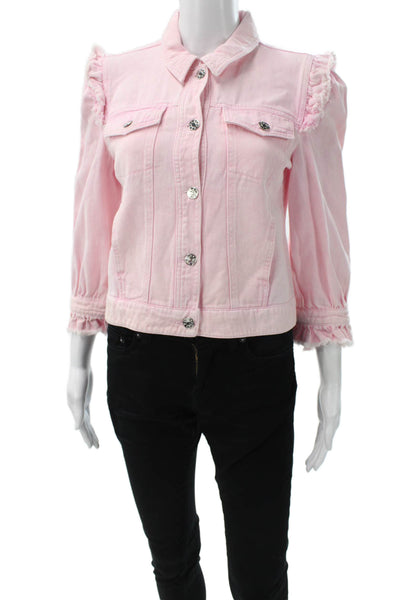 Generation Love Womens Basic Denim Jacket Pink Long Sleeve Size S
