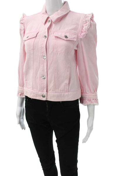 Generation Love Womens Basic Denim Jacket Pink Long Sleeve Size S