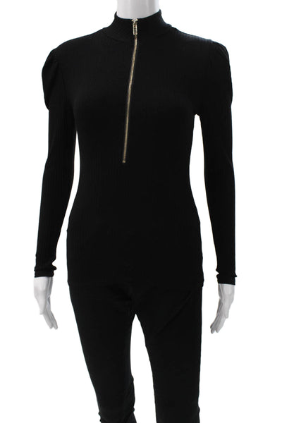 Generation Love Women Black Ribbed Knit Mock Neck Long Sleeve Blouse Size XS